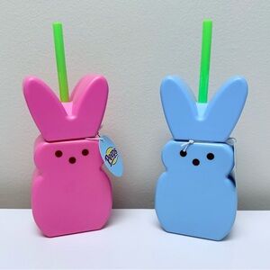 New Target Bullseye Playground Set of 2 Peeps Bunny Drinkware w/straw pink, blue